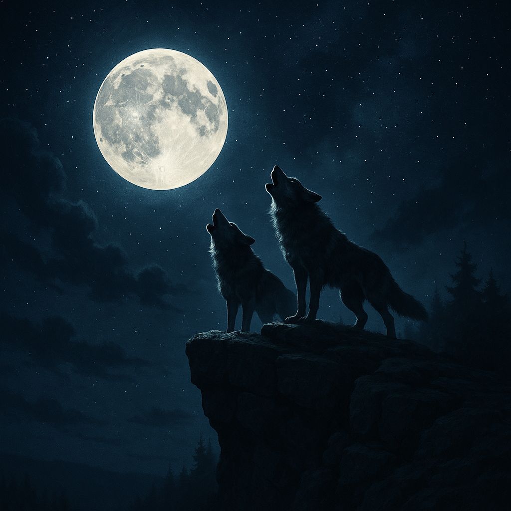 Wolves Howling at Full Moon in 3D Landscape