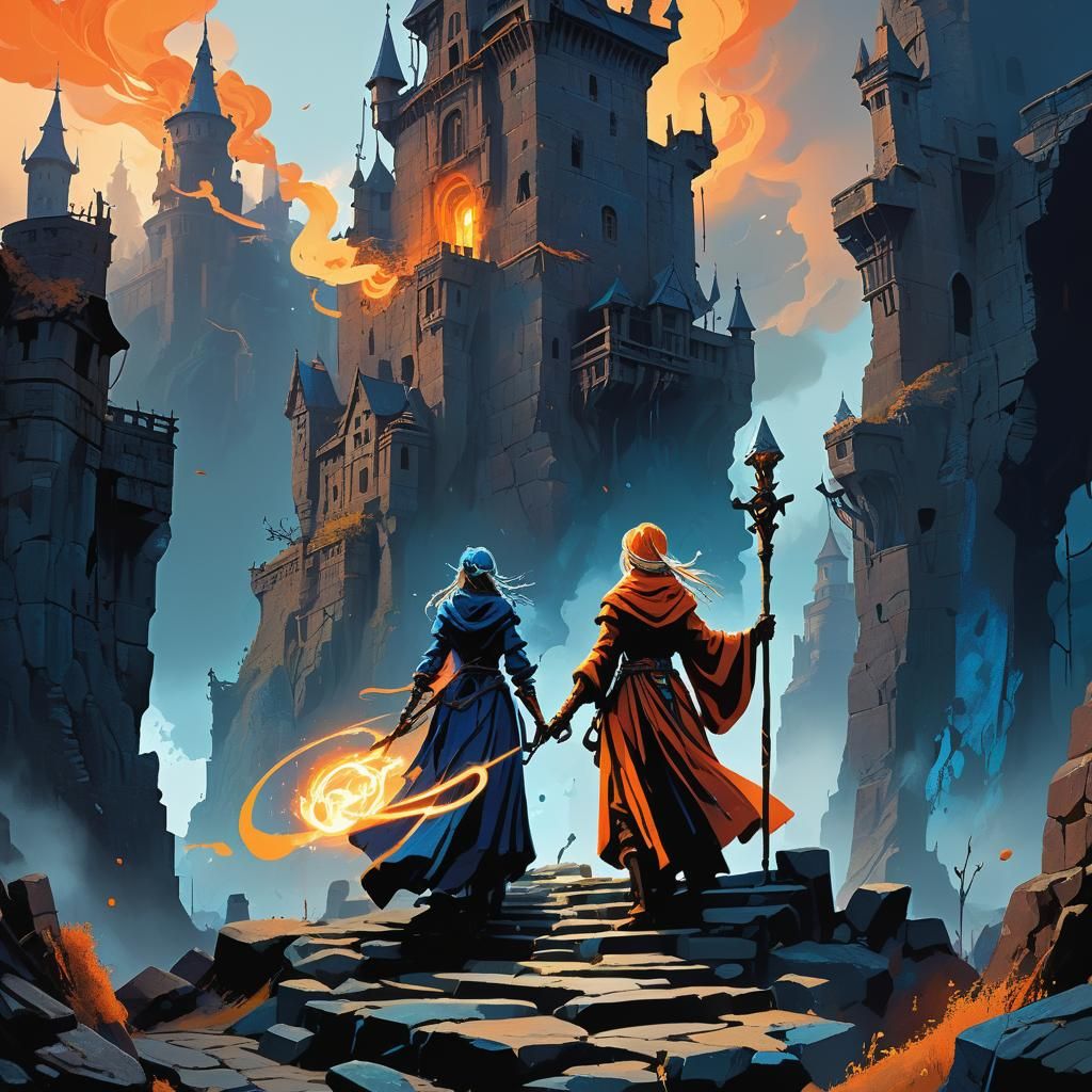 Sorceress Casts Spell Amidst Trembling Castle Walls