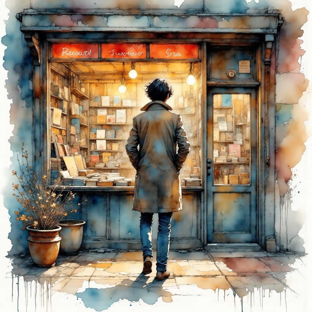 Melancholic Stranger Lost in Vinyl Memories