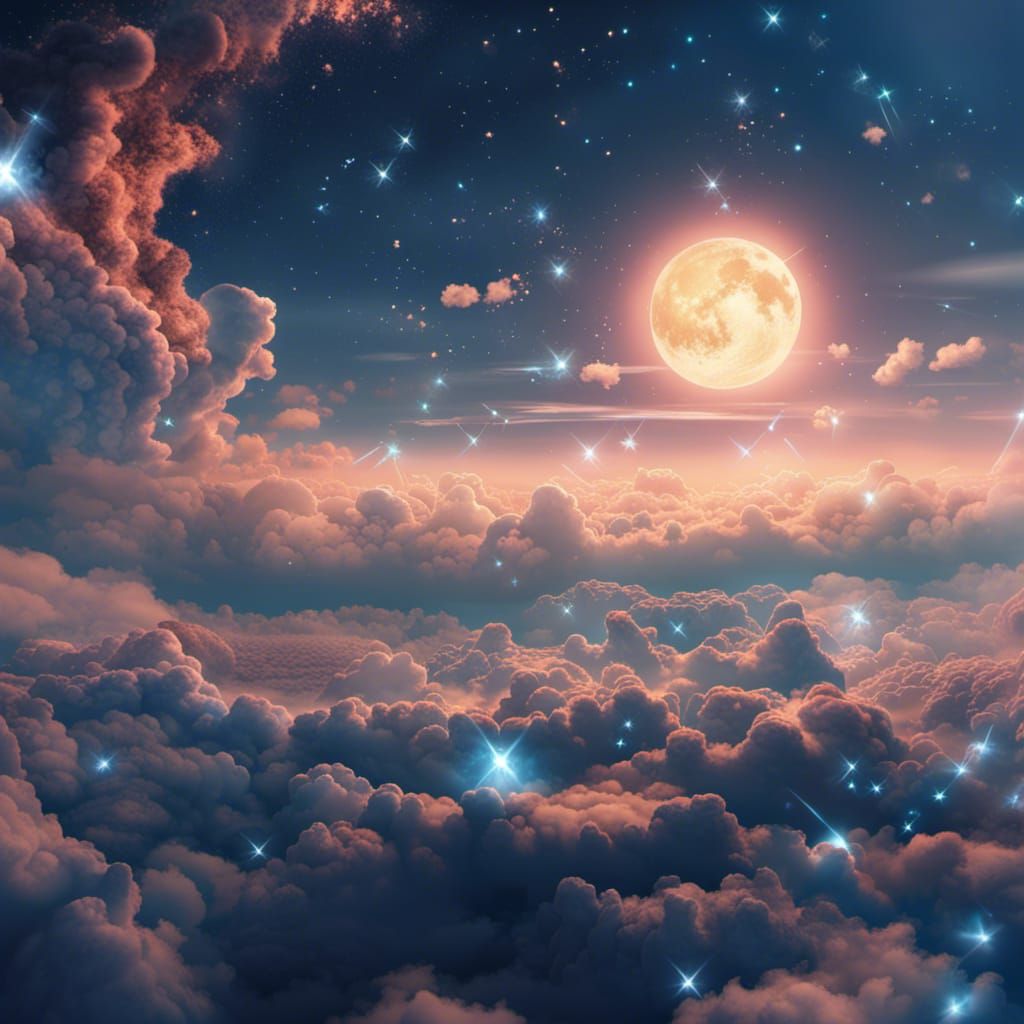 Fantastical Starry Sky with Light Blue Clouds