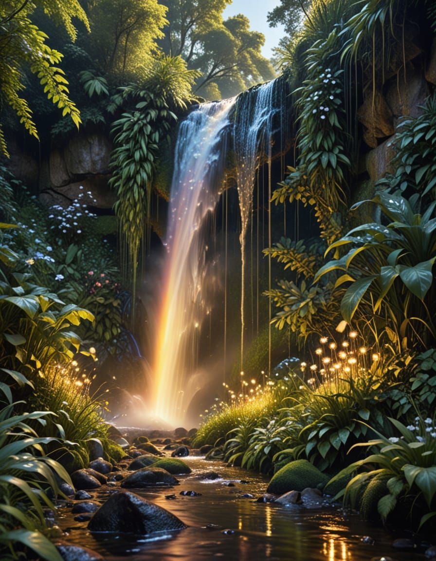 Diamond Waterfall Prism in Lush Landscape