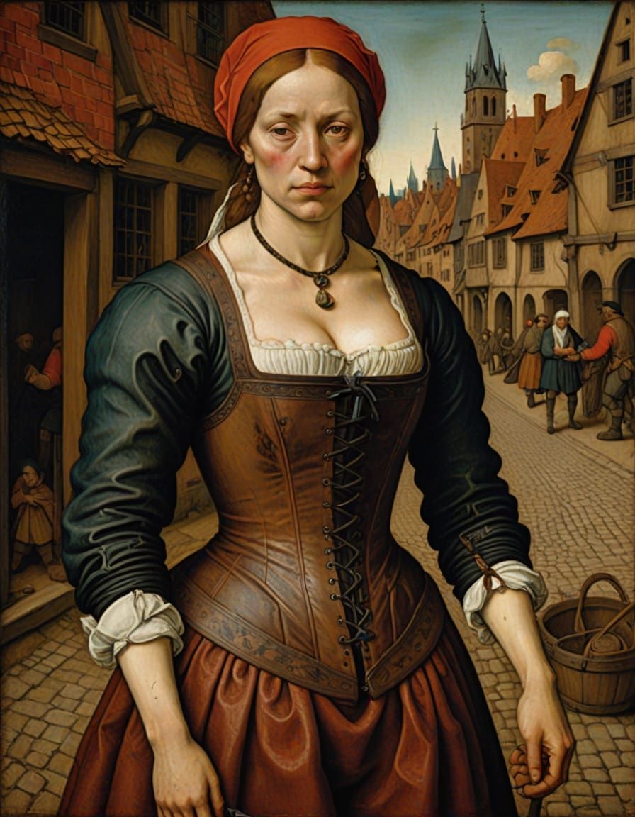 Renaissance Painting of Woman in Latex Corset