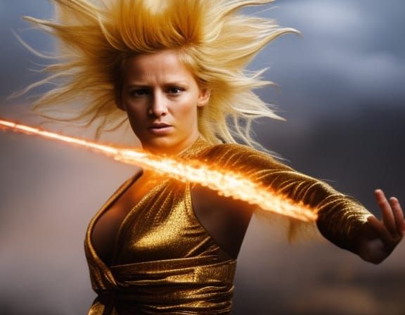 Photorealistic Super Saiyan Female in Live Action Combat