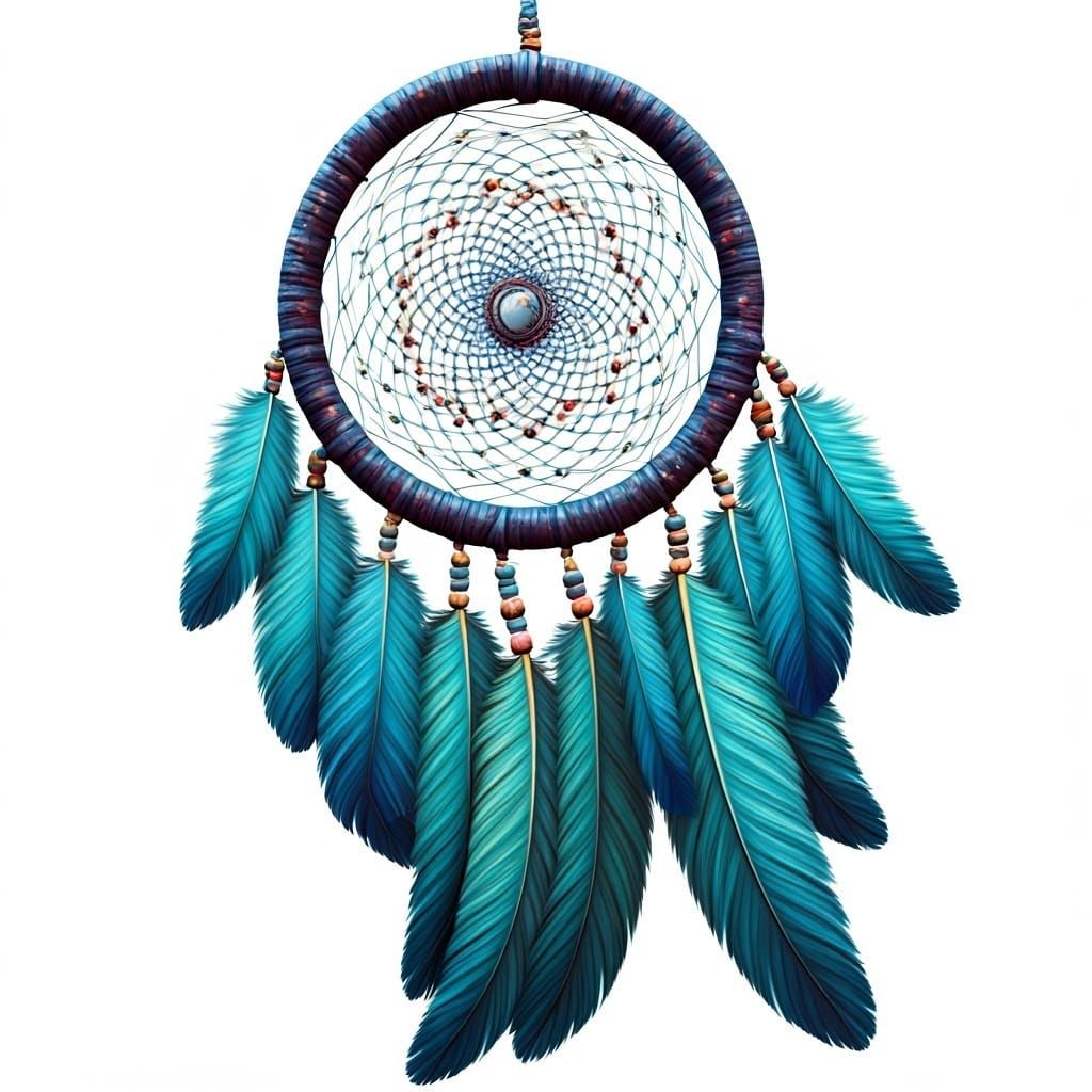 Vibrant Dreamcatcher with Intricate Web and Feathers
