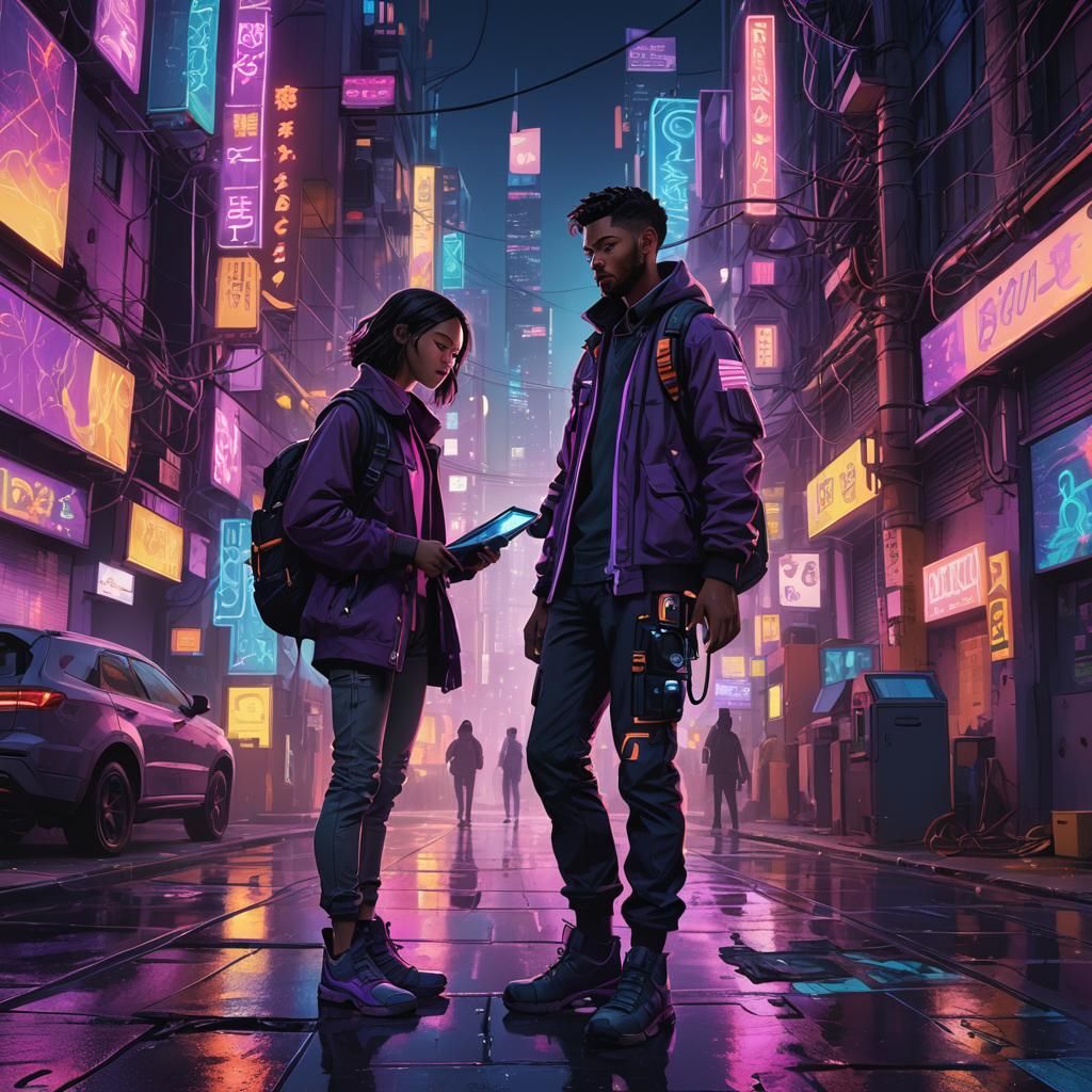 Explorer in Neon Cityscape: A Digital Art Concept