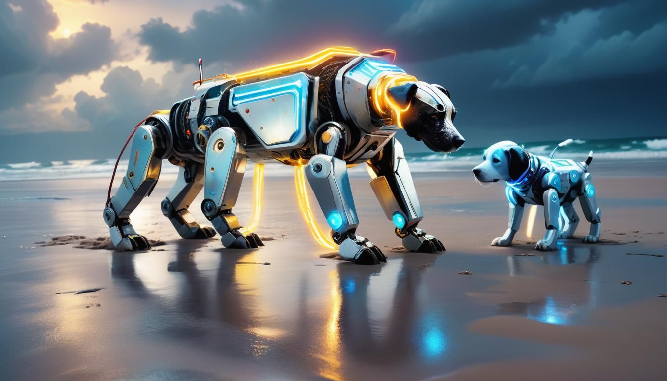 Futuristic Astronaut Guides Robotic Dog: Concept Art