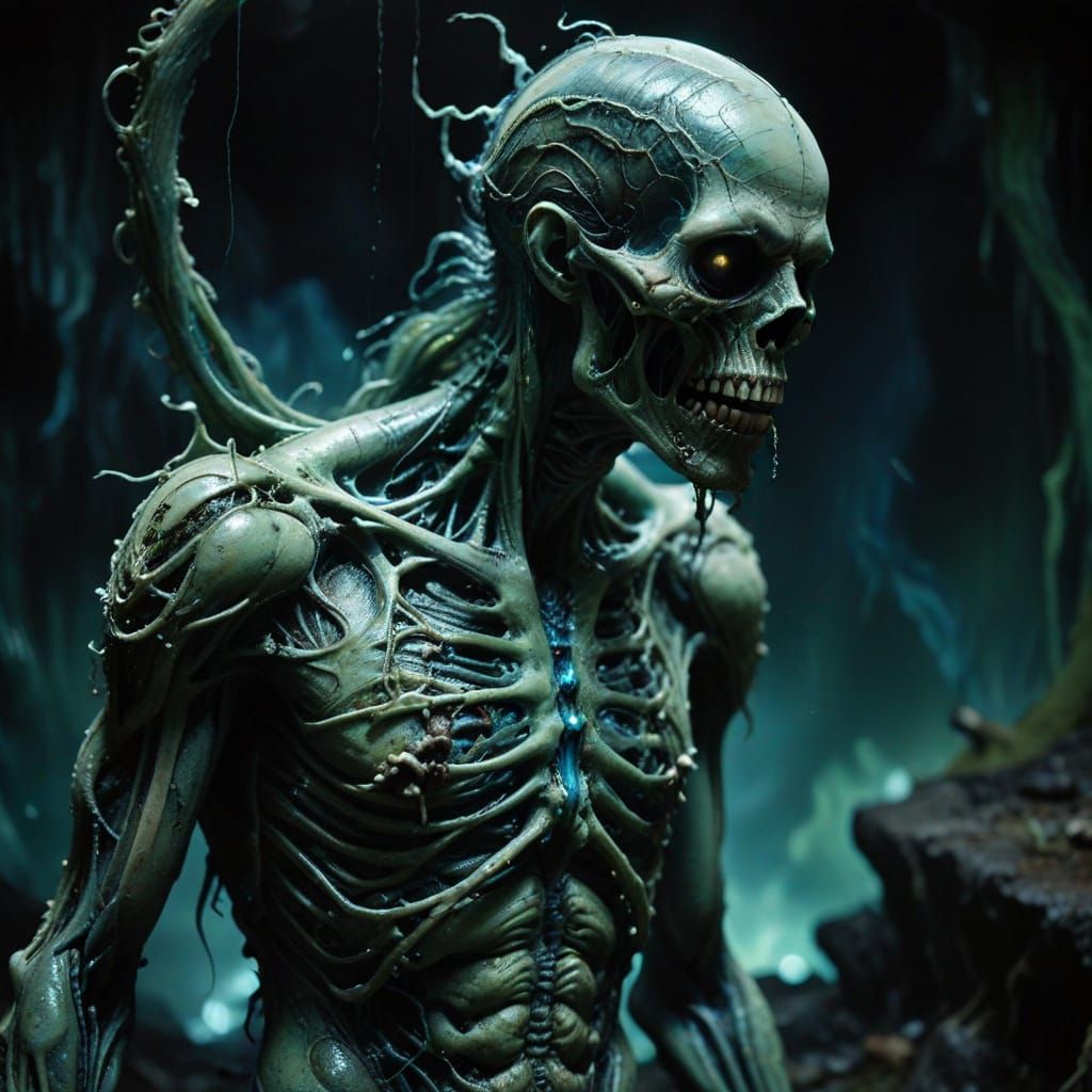 Bioluminescent Horror in the Dark of a Damp Cave