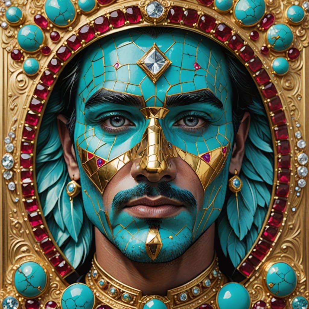 Golden God with Turquoise Rubies and Diamond Eyes