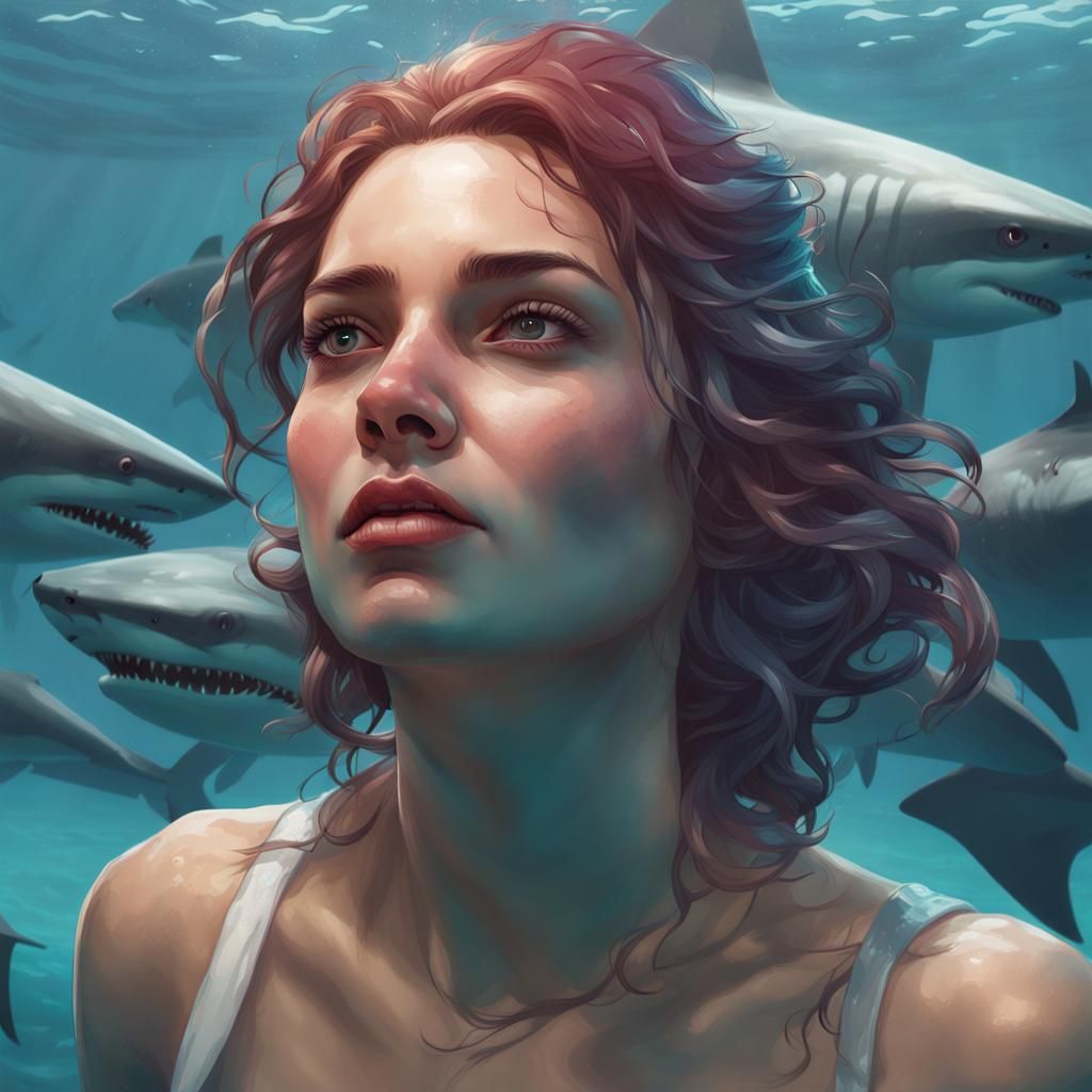 Swimming with Sharks: Hyperrealistic Portrait
