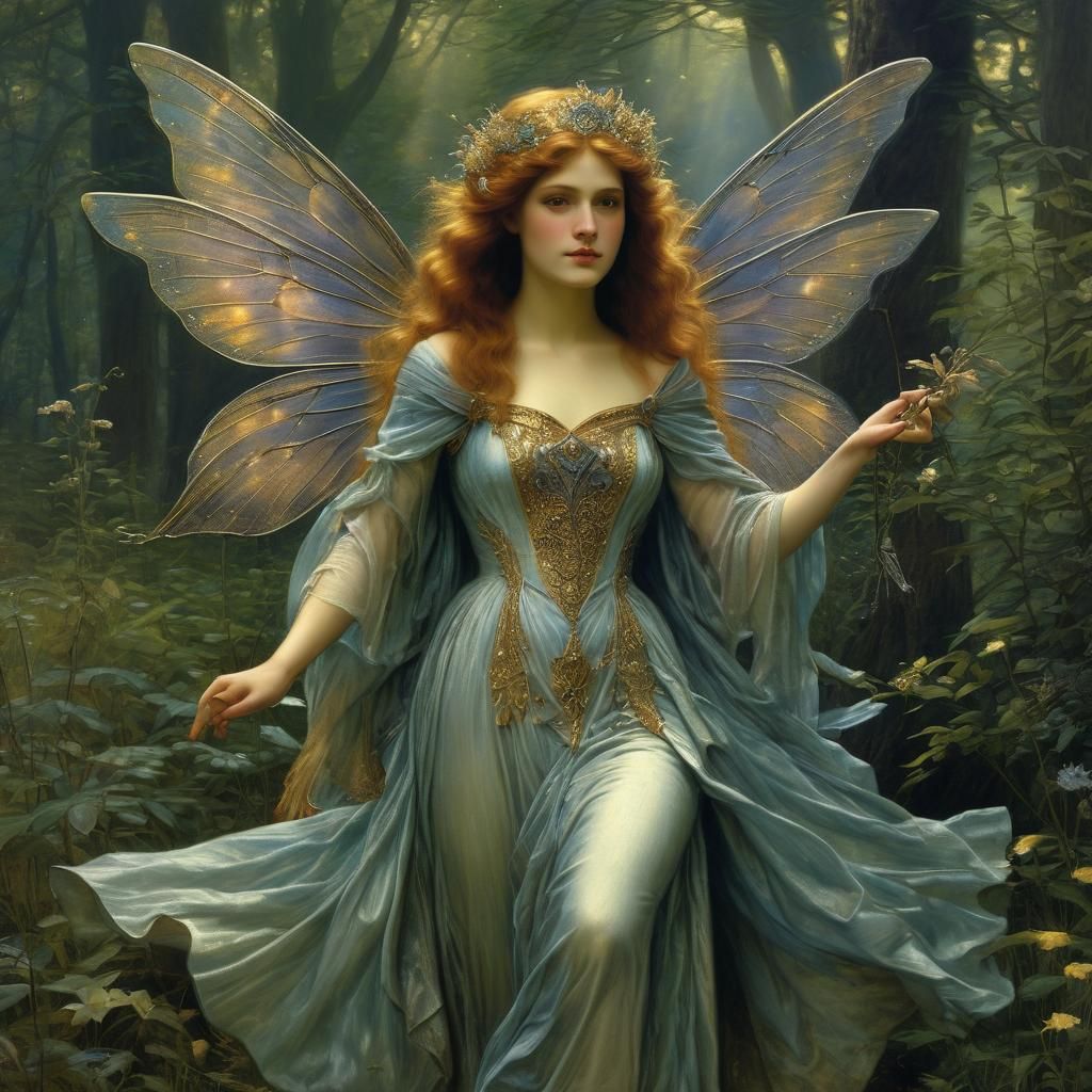Ethereal Fairy Queen in Pre-Raphaelite Style