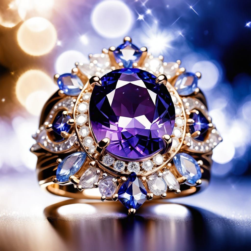 Luxurious Blue Gemstone Ring in Diamond and Sapphire Splendo...