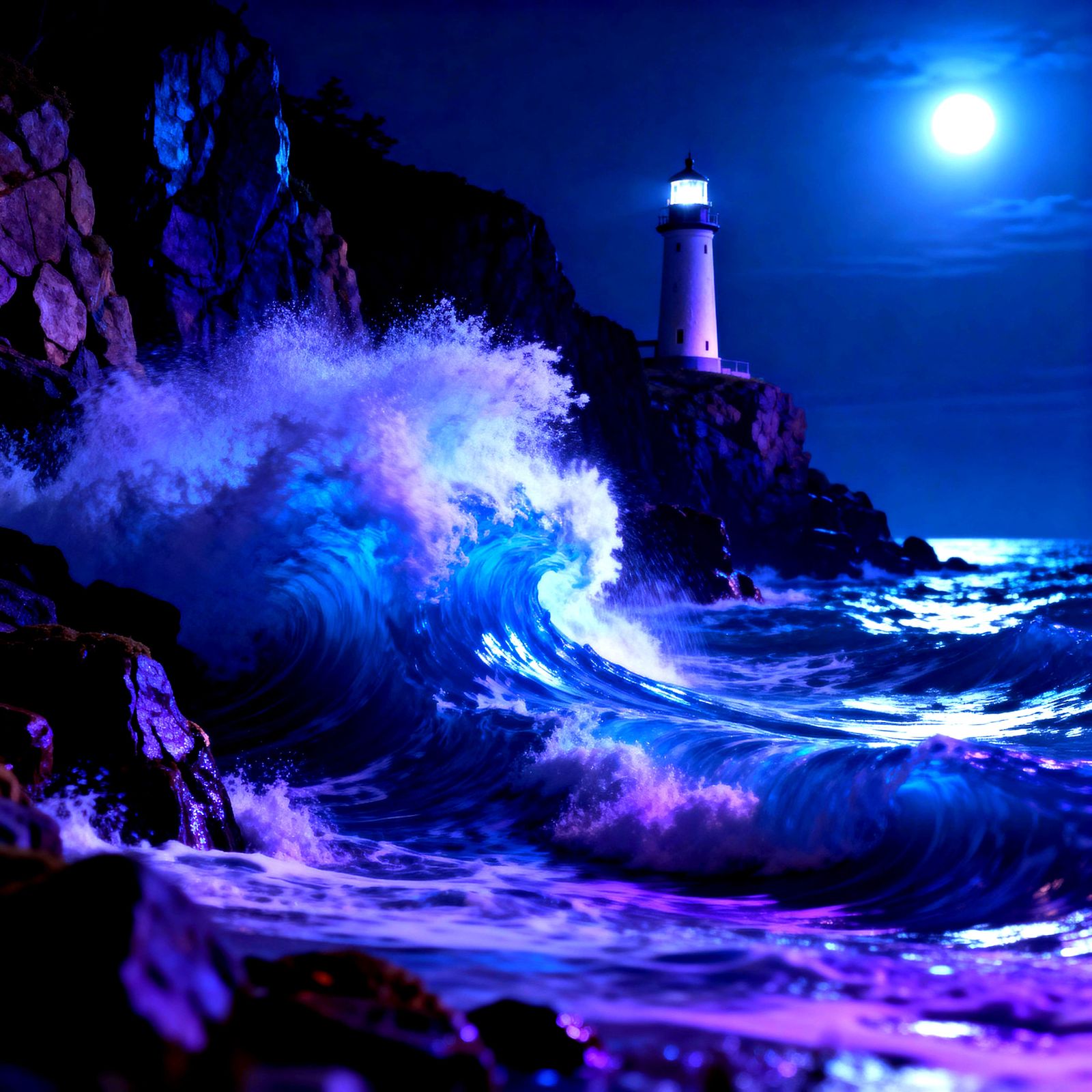 Colossal Wave Crashes on Cliffs Near Lighthouse