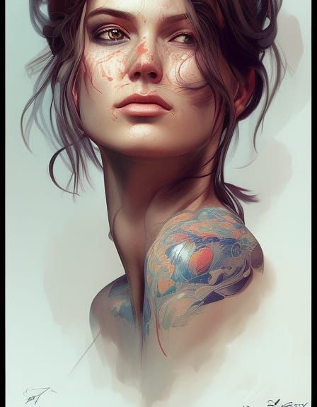 Woman with Tattoo Portrait in Hyperdetailed Style