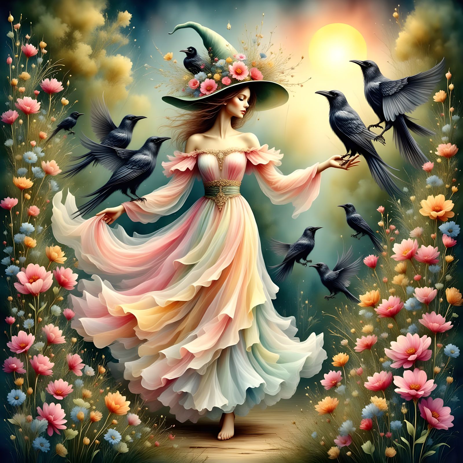 Garden Goddess in Vibrant Watercolor Style