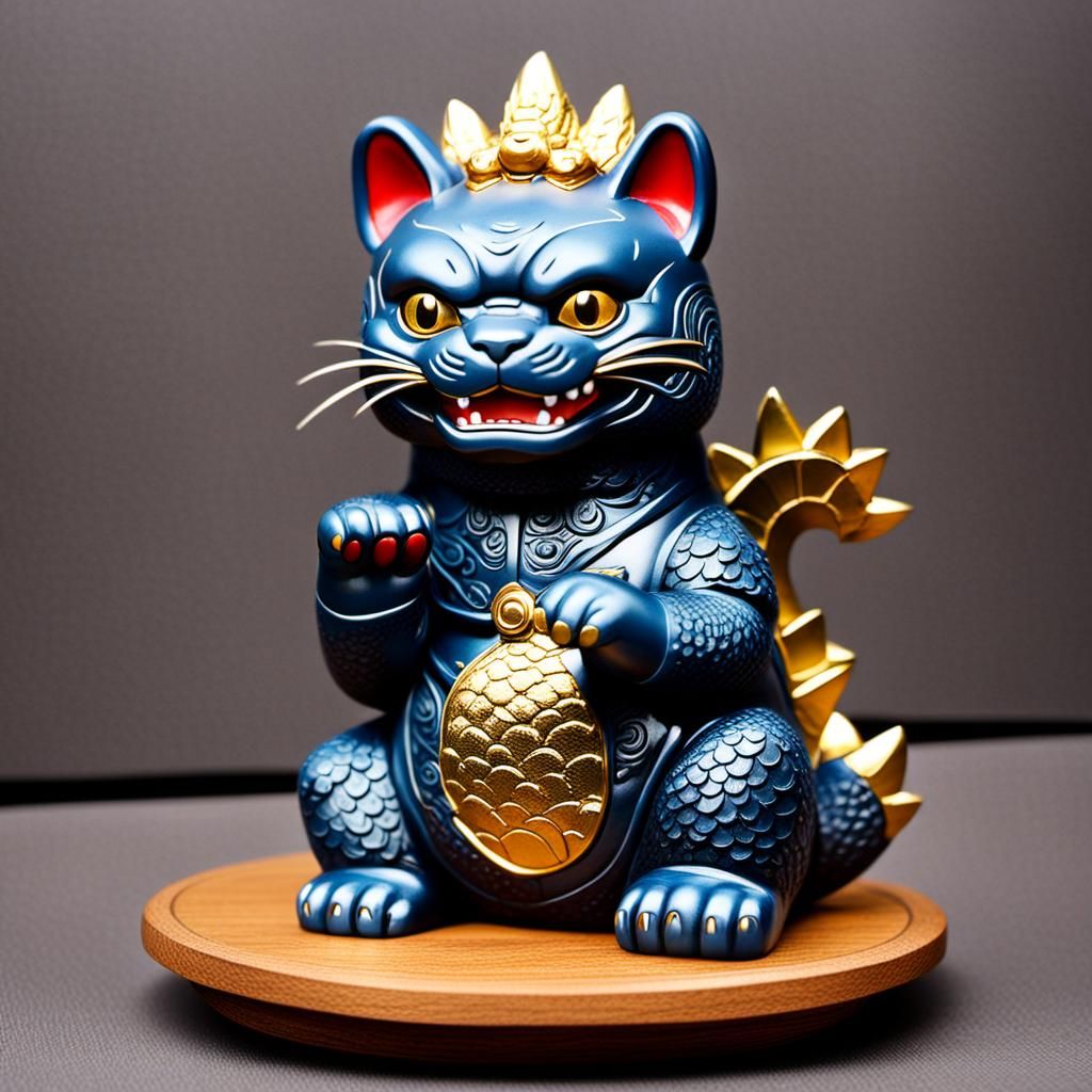 Maneki-neko waving Godzilla