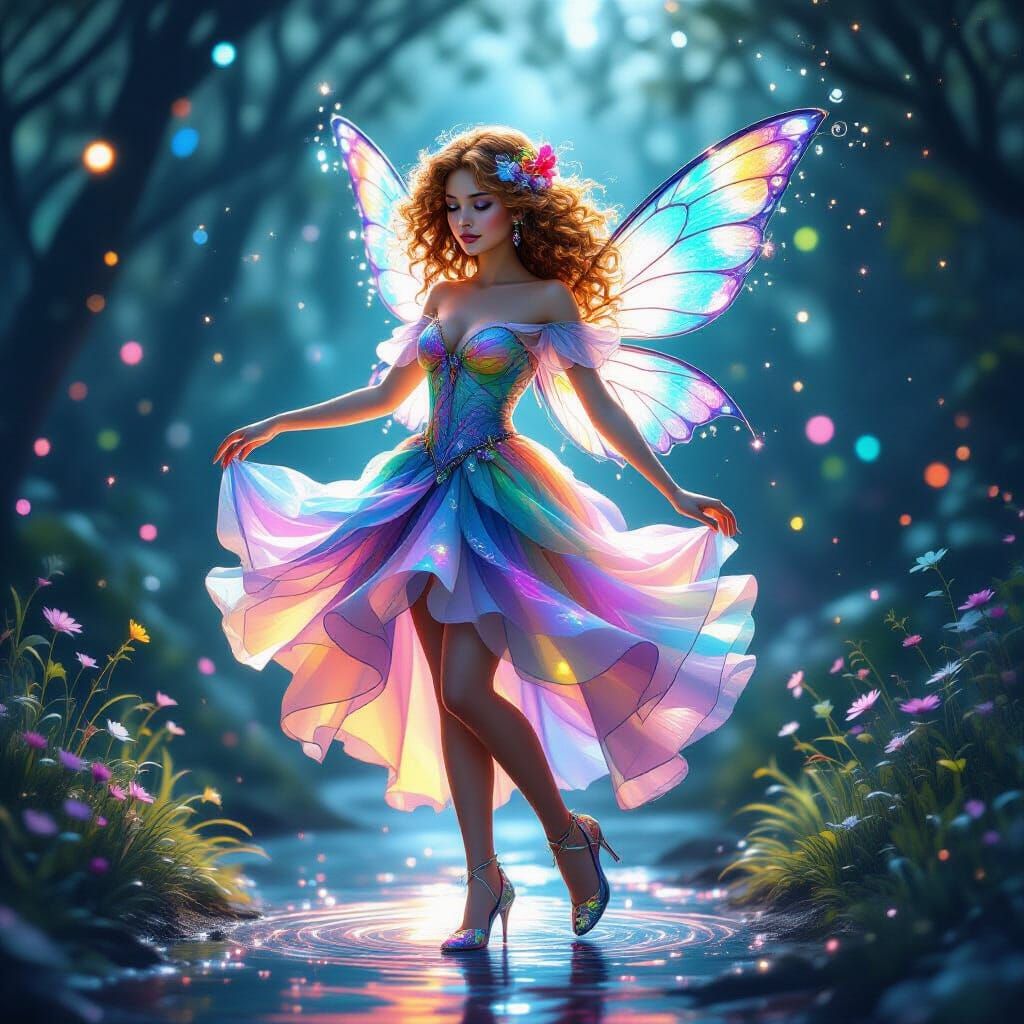 Ethereal Fairy Dancing in Light Particles, Hyperrealistic