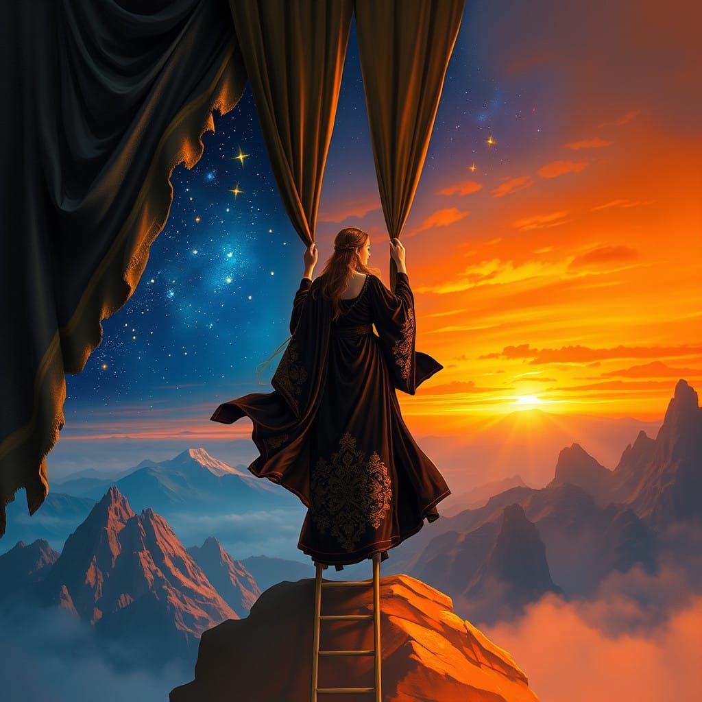 Mystical Sunset Goddess Reveals Celestial Realm