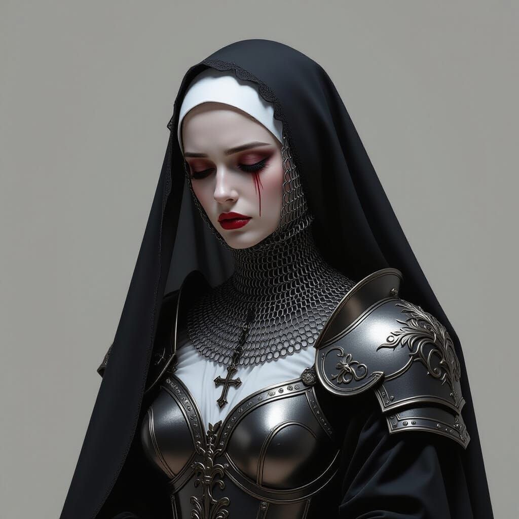 Gothic Knight Nun in Cinematic Digital Painting
