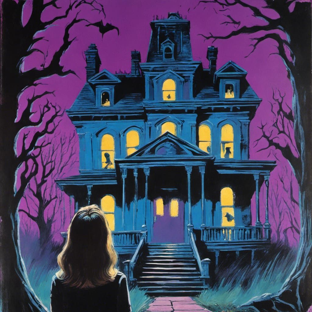 Nightmarish Haunted Mansion in 1980s Horror Style