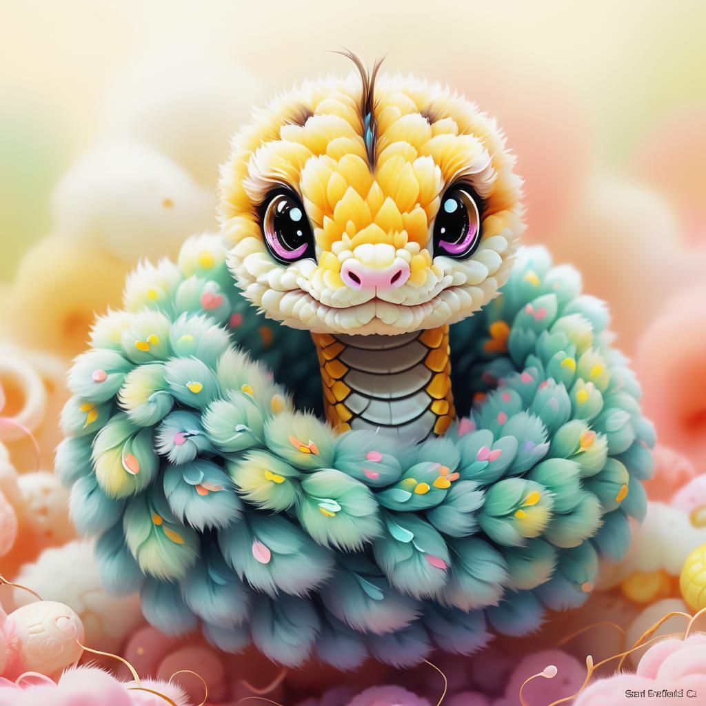 Adorable Furry Snake in Cute Kawaii Style