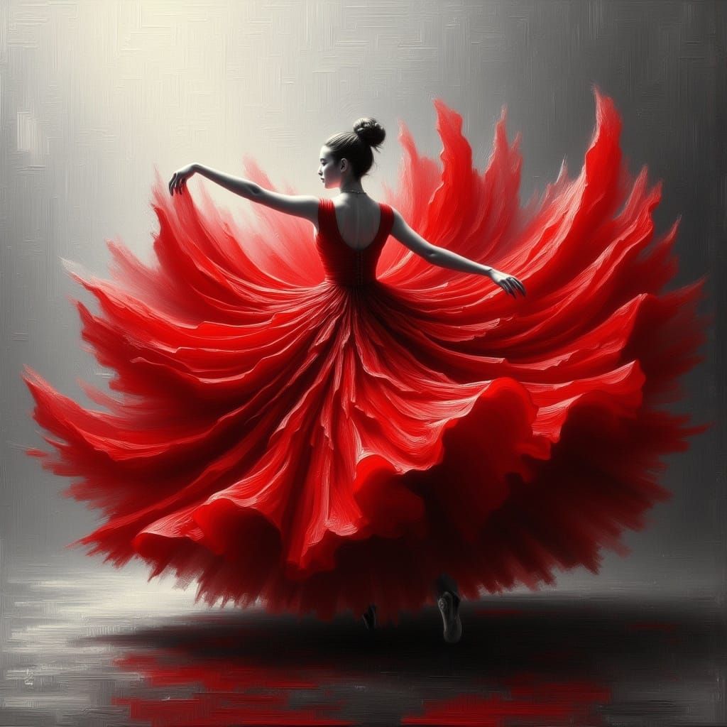 Surreal Ballerina Enveloped by a Crimson Vortex