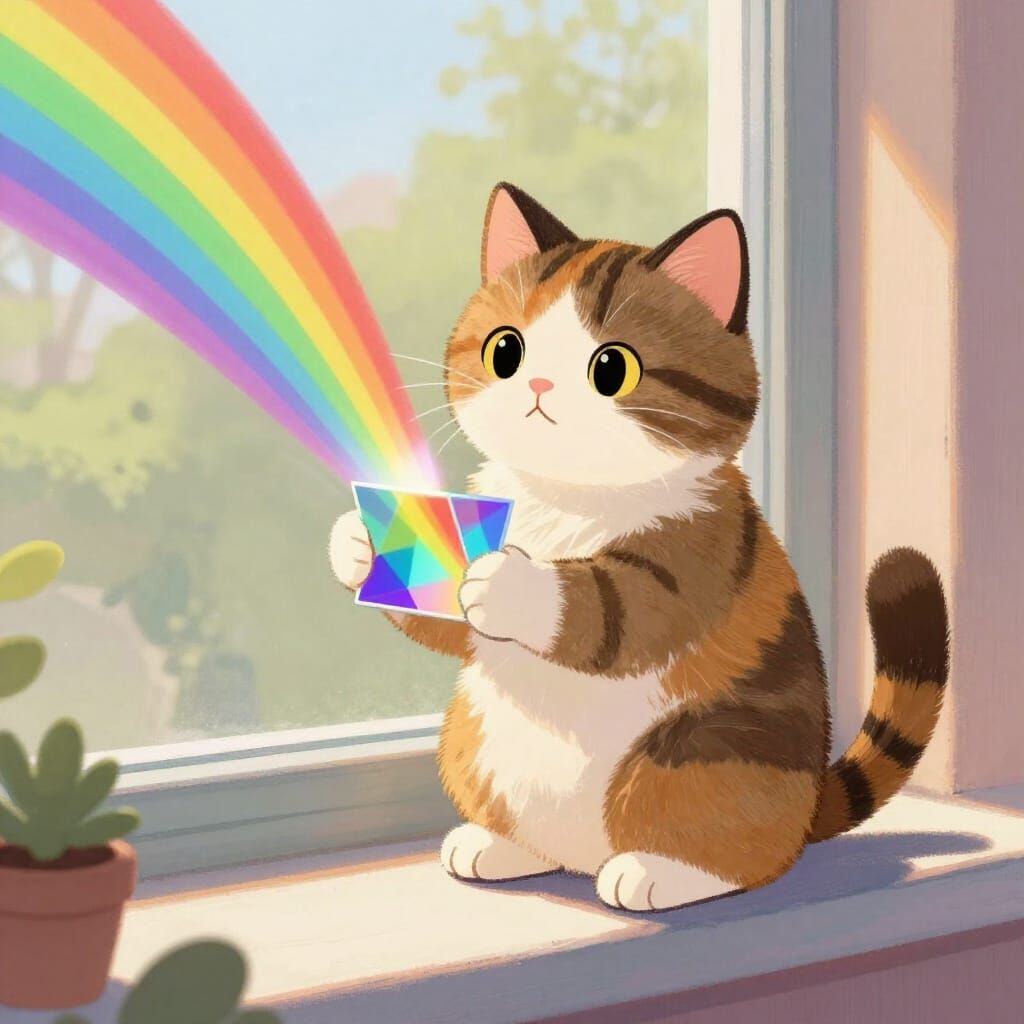 Calico Cat Refracts Light Into Rainbow Spectrum