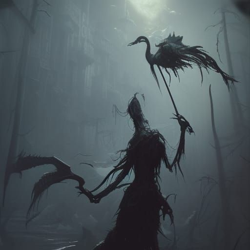 Undead Heron in Dark Fantasy Style