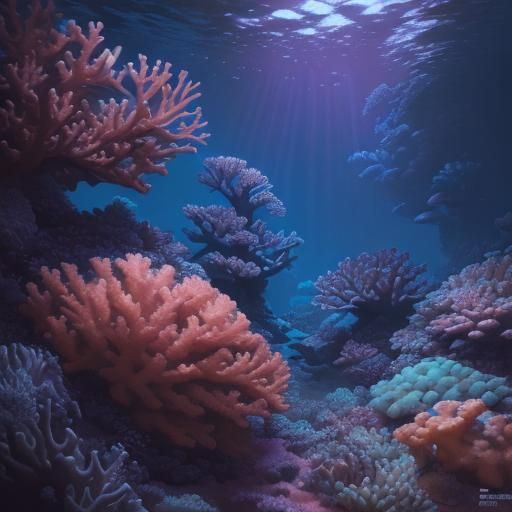 Glowing Coral Reef Inspired by Ghibli and Moebius