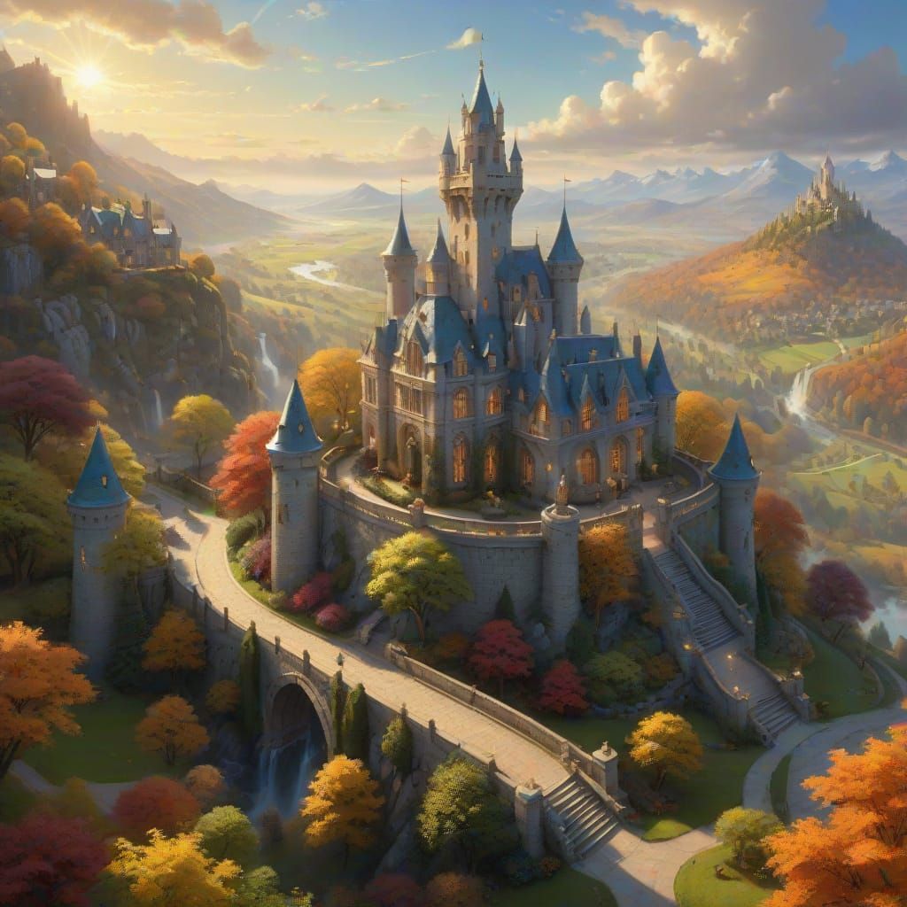 Ethereal Fantasy Realm with Majestic Palace Tower