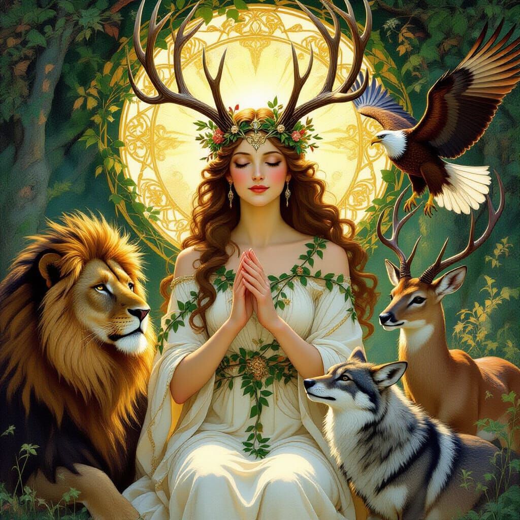 Divine Goddess of Animals with Majestic Wildlife