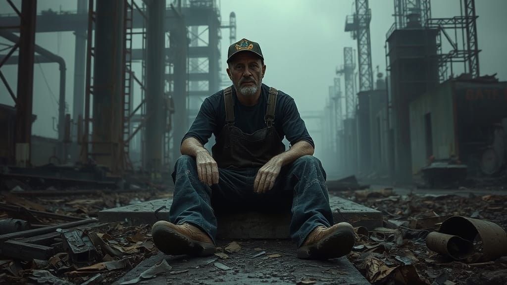 Industrial Decay: Haunting Image of a Weary Worker