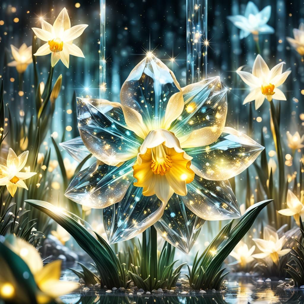 Crystal Daffodil Fantasy Illustration in 3D