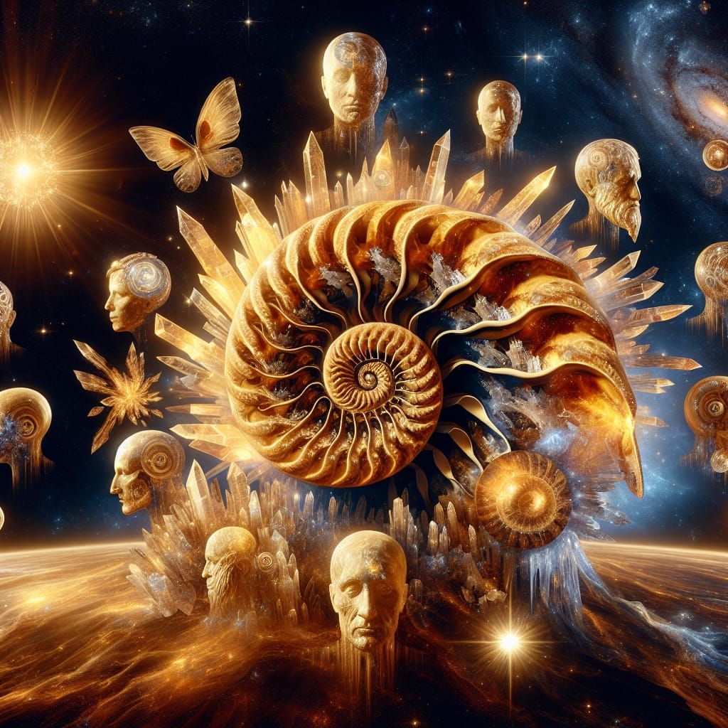 Surreal Ammonite in Cosmic Embers