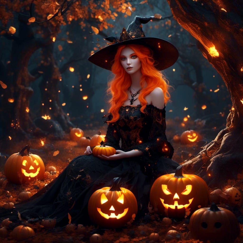 Halloween Witch in Forest, 3D Anime Art