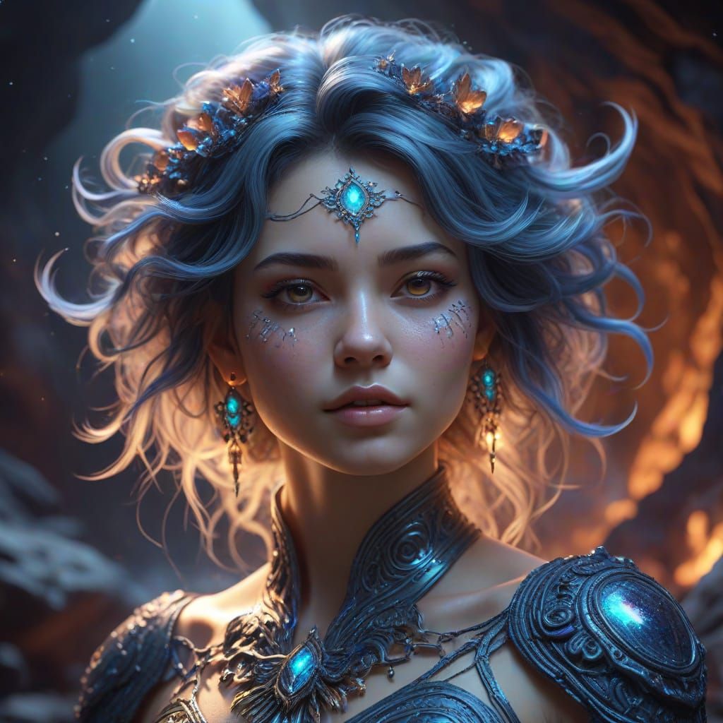 Cosmic Space Witch in Bioluminescent Moon Cavern