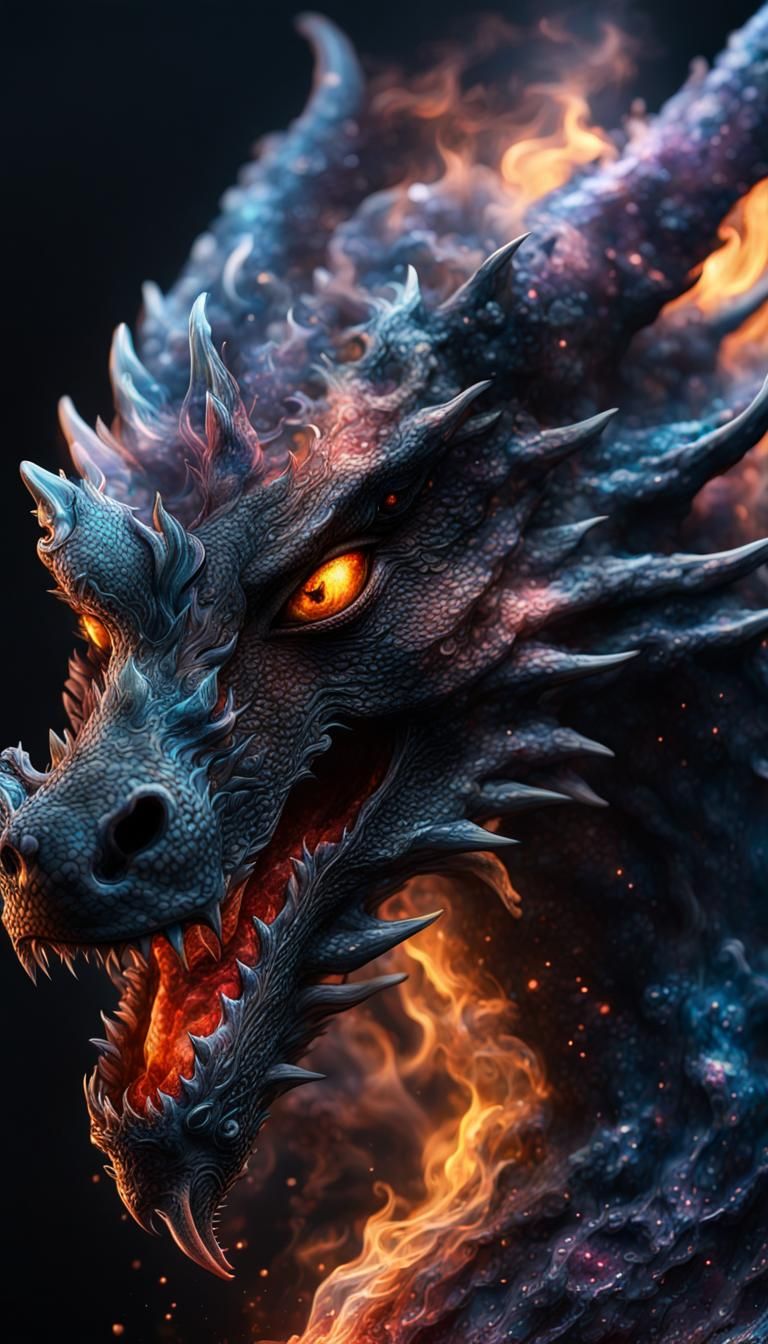 Galaxy Crystal Dragon with Flames and Smoke