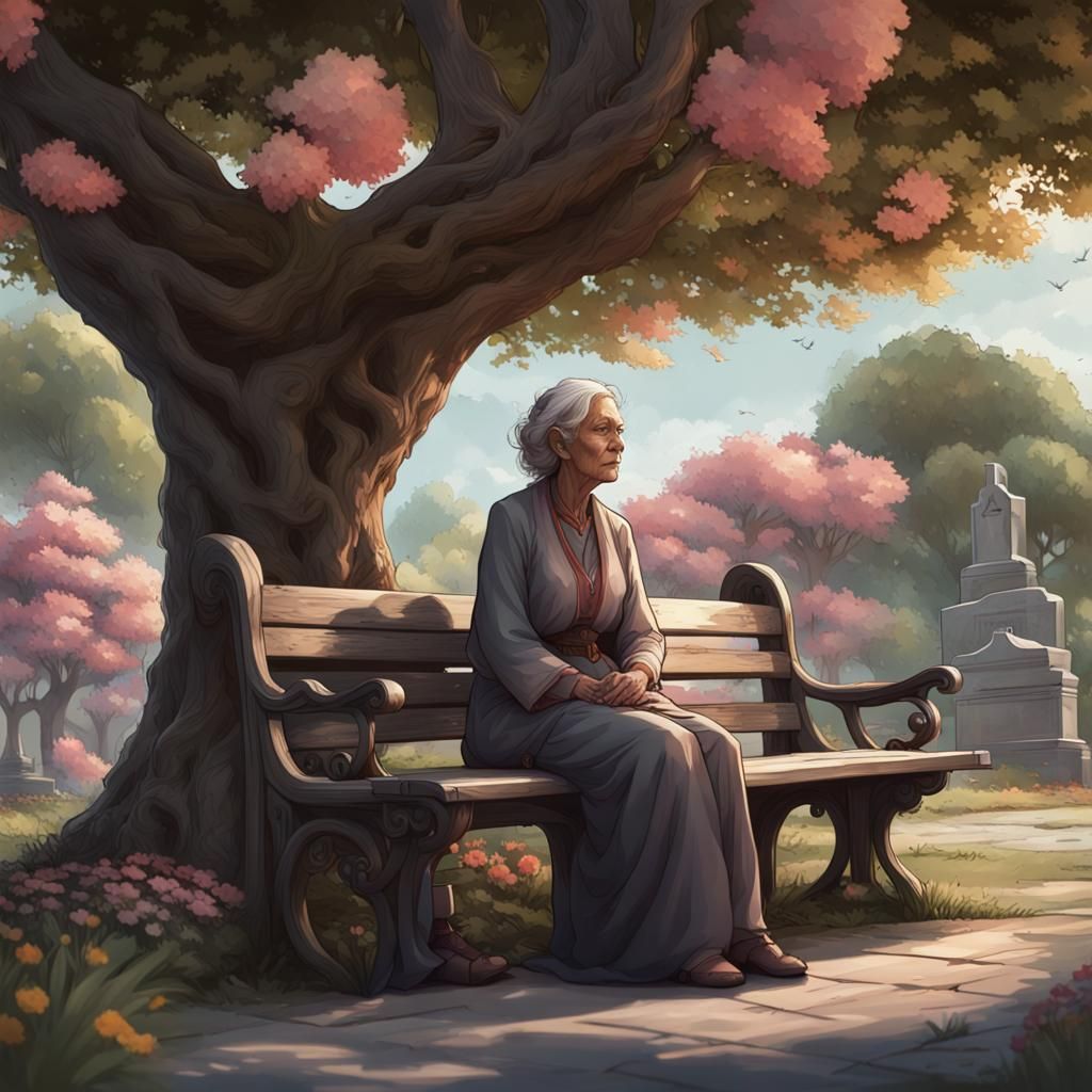 Woman Mourns at Husband's Grave, Art Nouveau Portrait