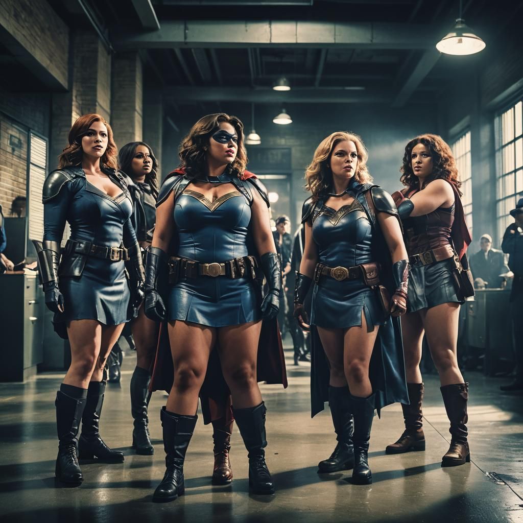 BBW Superheroes Unite in Gotham: Cinematic Film Shot