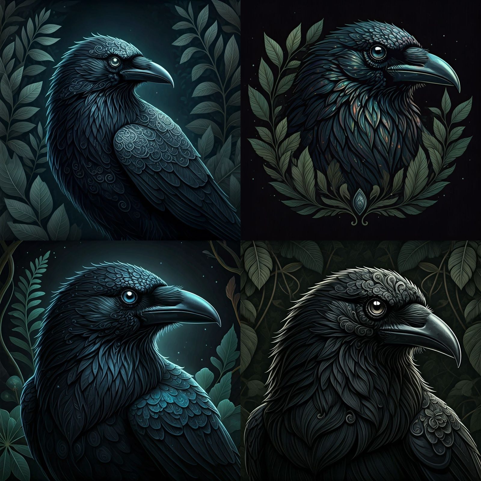 Mystical Crow with Intricate Floral Designs Illustration