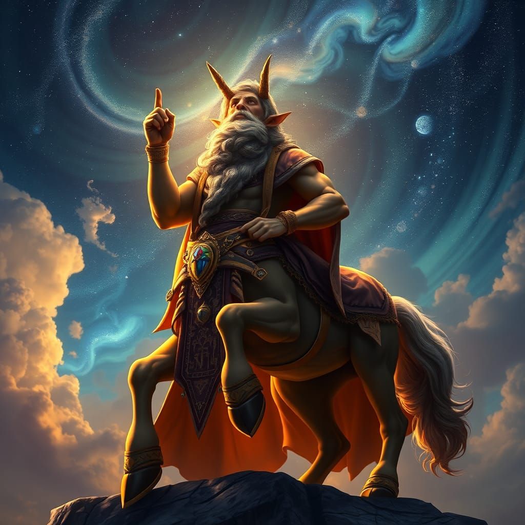 Majestic Centaur Seer Gazing at Starry Night Sky