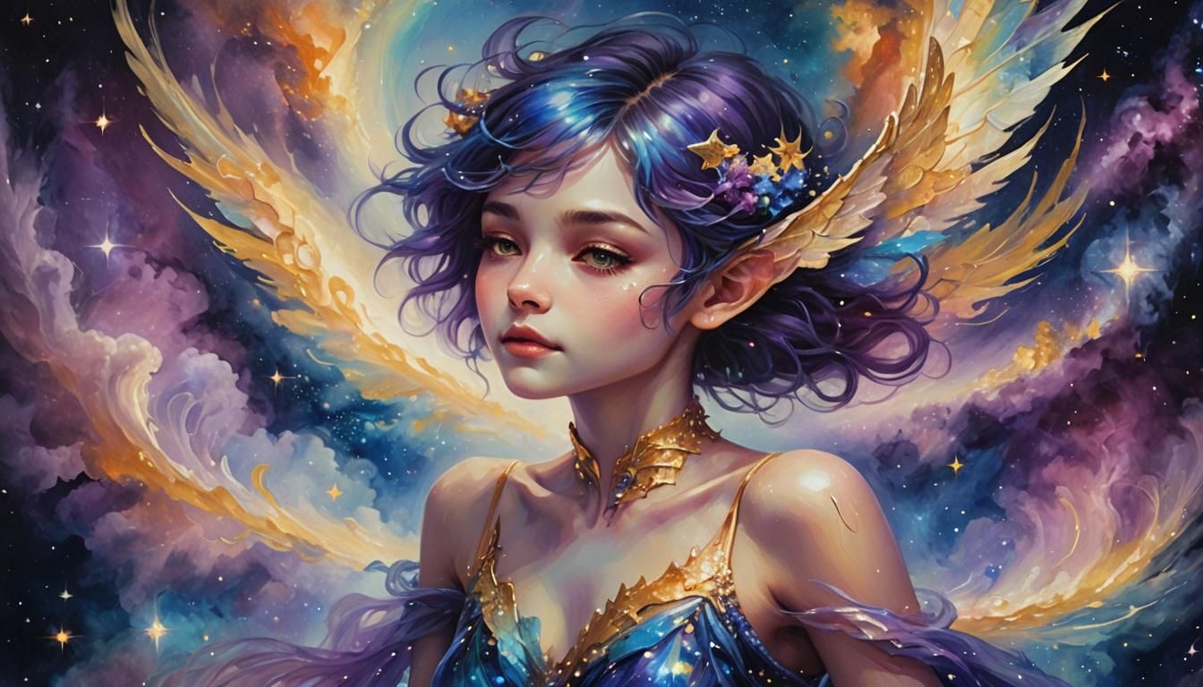 Cosmic Pixie Portrait in Vibrant Oil Painting