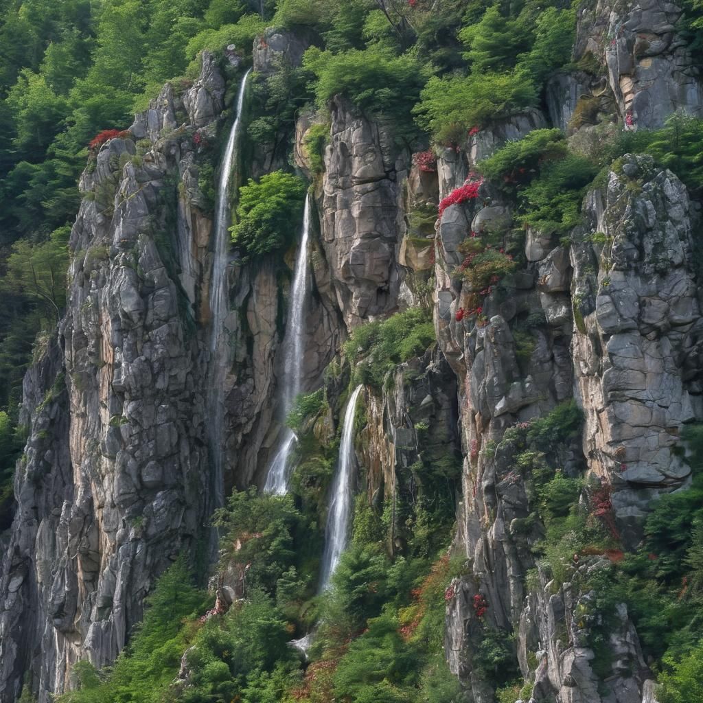 Mystical Emerald Waterfall in Amethyst Forest