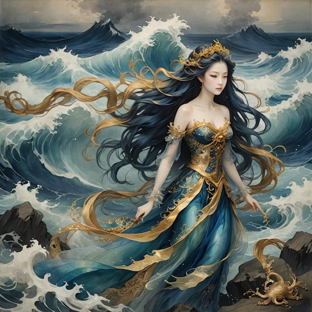 Abstract Siren in Tulle Ocean Waves