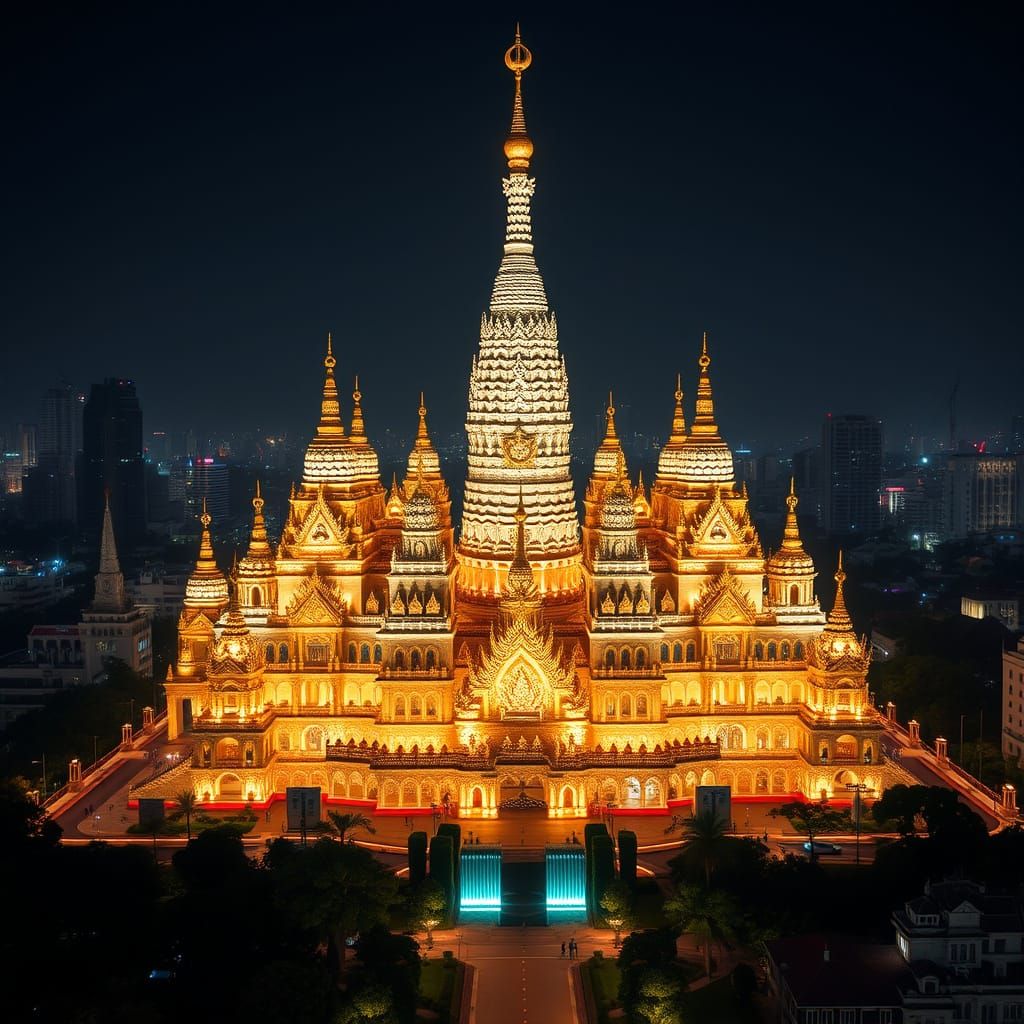Surreal Thai Palace-Temple in Cyberpunk Style