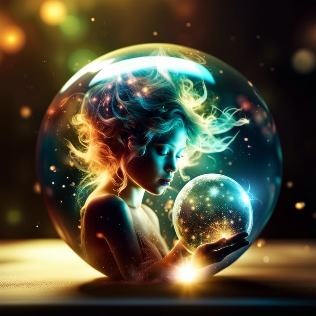 Glowing Sphere with Fairy, Hyperrealistic CGI Art