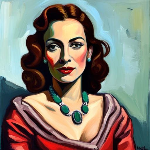 Maria Felix in Neo-Impressionist Portrait with Crocodiles