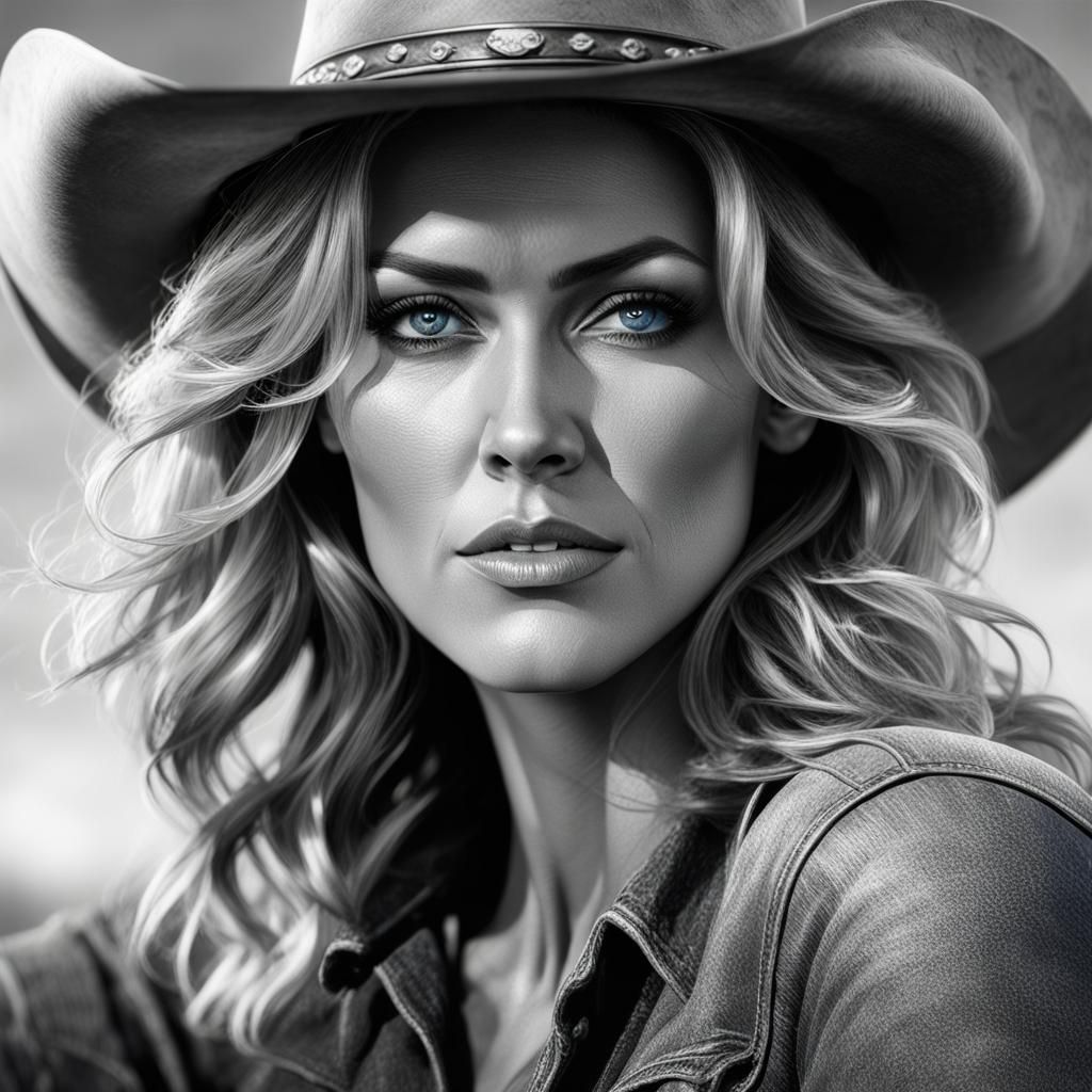 Cowgirl Portrait in Realistic Black and White Photography