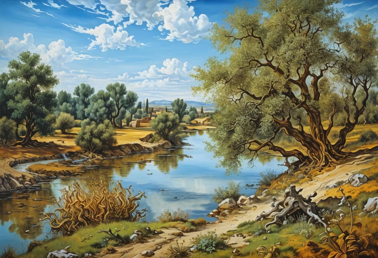 Surreal River Landscape in Dali Style