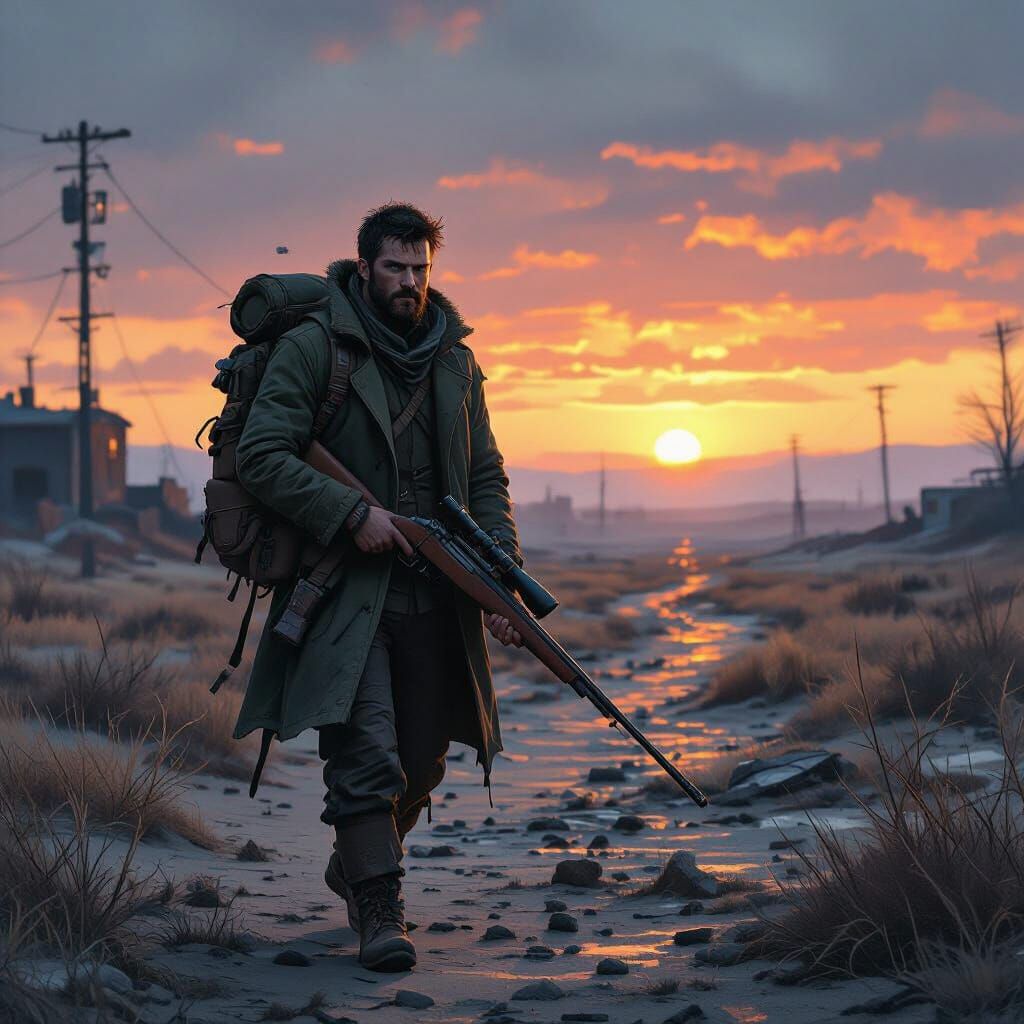 Post-Apocalyptic Wanderer in Atmospheric Landscape