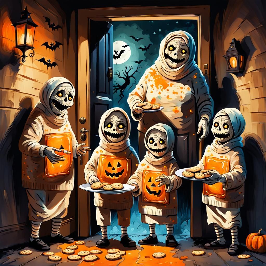 Mummy Boys Trick-or-Treat: Halloween Impasto Painting